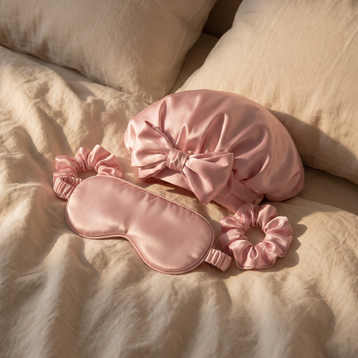 Moonspot The Night Reset bundle arranged on cream linen bedding