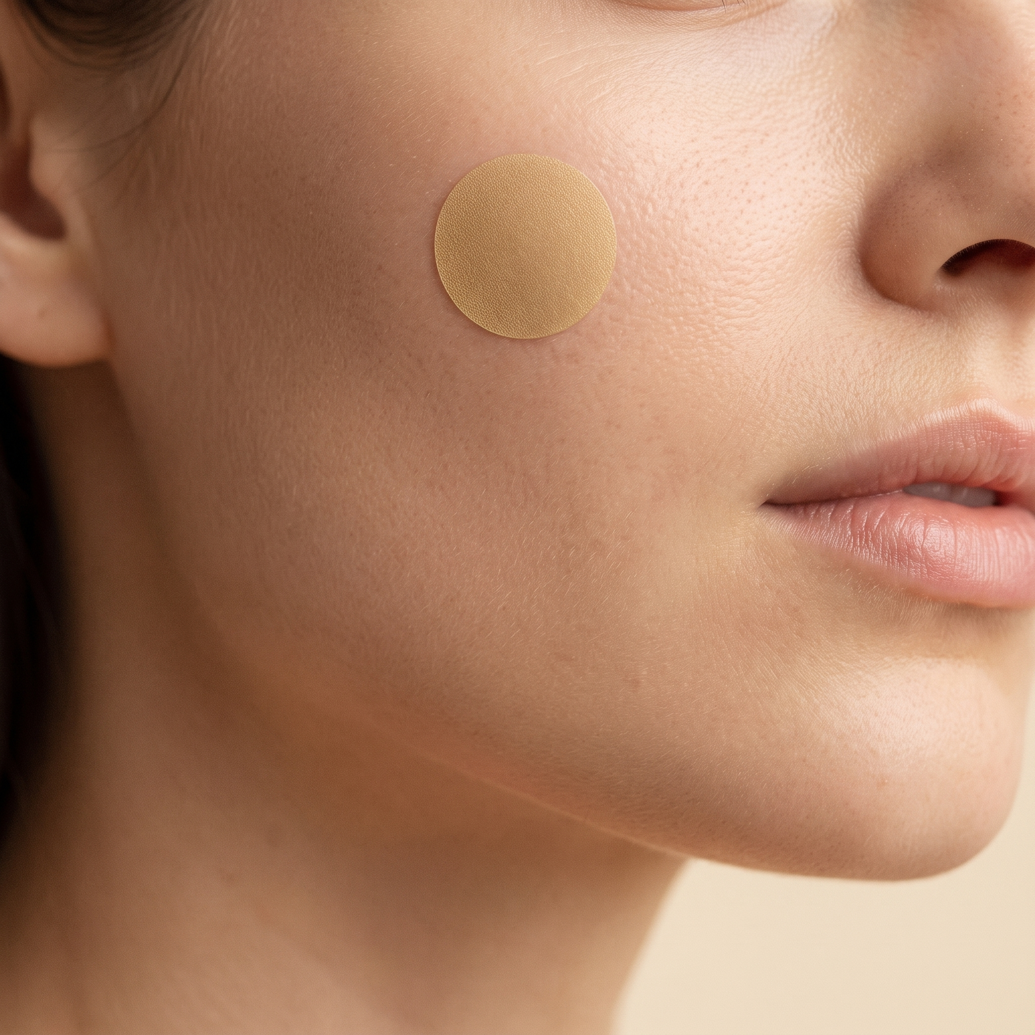 Clarity dots patch worn on the cheek